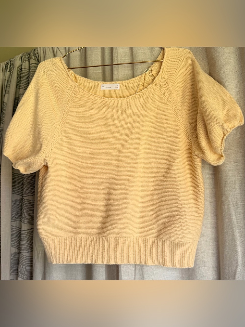 Lauren Conrad Butter Yellow Knit Sweater Puff Sleeve Off Shoulder Top Size Large